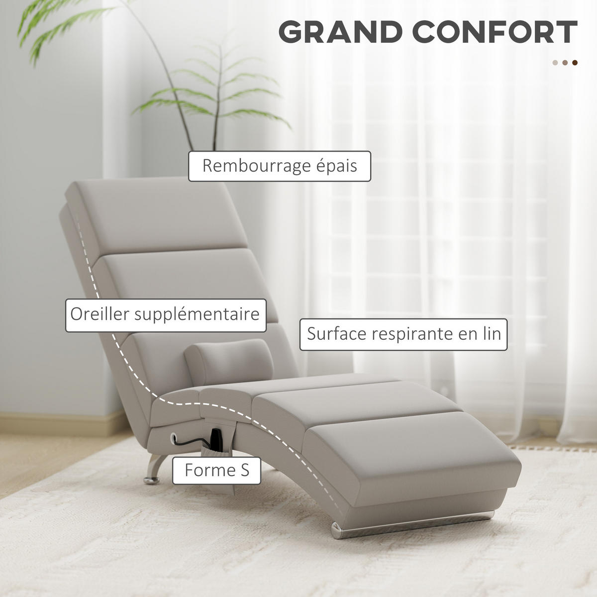 MASSAGESESSEL DE-15382 mit Massage- und Heizfunktion Creme - Creme, Metall (168/84/56cm) - ComfortXL