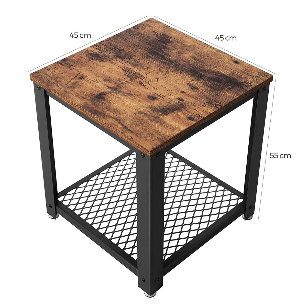BEISTELLTISCH Rustikales Braun Schwarz 45x45 cm LET41X Verstellbare Füße - Weiß, Holz (45/45/55cm)