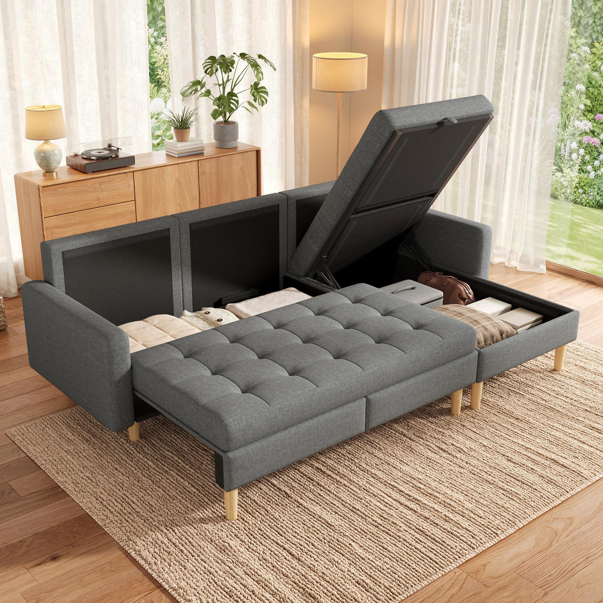 ECKSOFA 212/130/86 cm Grau mit Stauraum und wechselbare Chaiselongue - Grau, Textil (212/130cm) - Oxeza