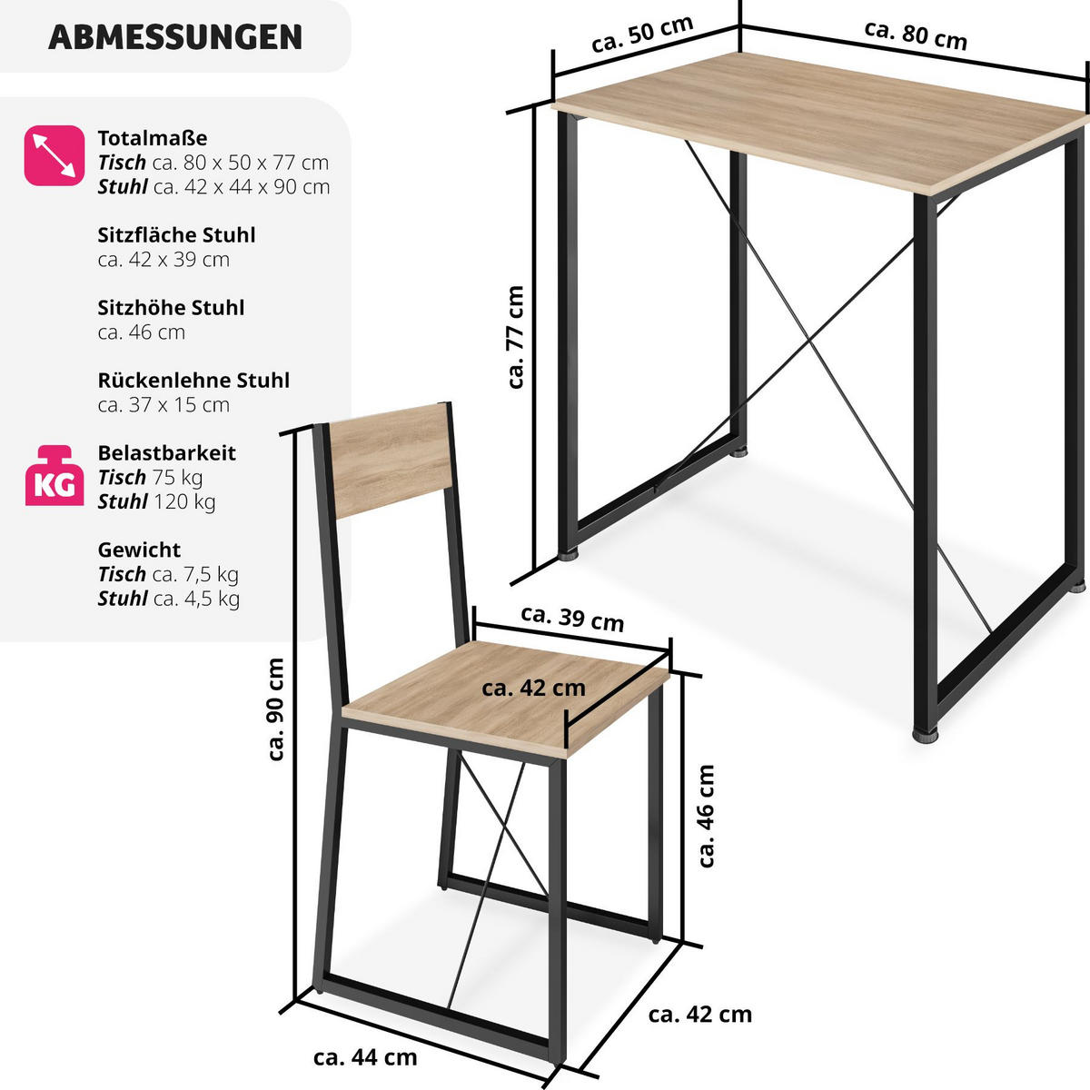 SITZGRUPPE Margate,mit höhenverstellbaren Kunststofffüßen,Industrial Holz hell, Eiche Sonoma - Naturfarben, Holzwerkstoff (80/90/138cm) - tectake