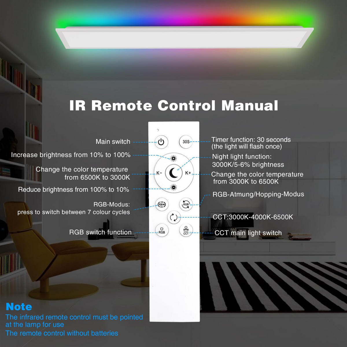 DECKENLEUCHTE PA1061HV LED Panel RGB 120/30/3.9 CM - Weiß, Metall (120/30/3.9cm) - LOVHAUS