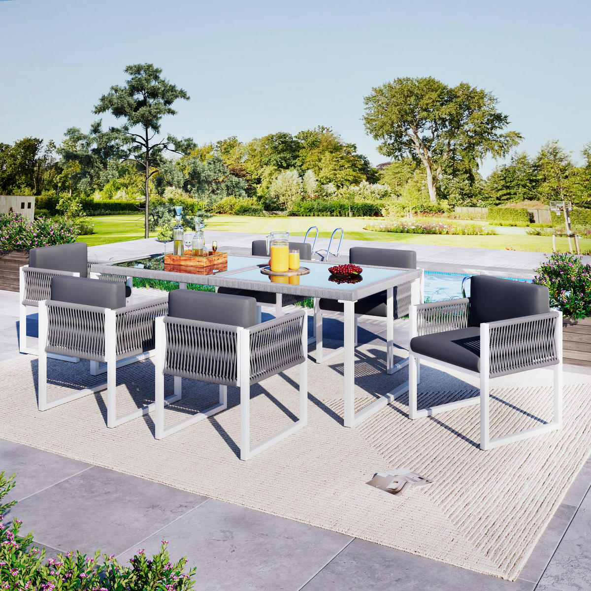 GARTENSET Rope 6 Personen - Grau, Metall - LEBENLANG