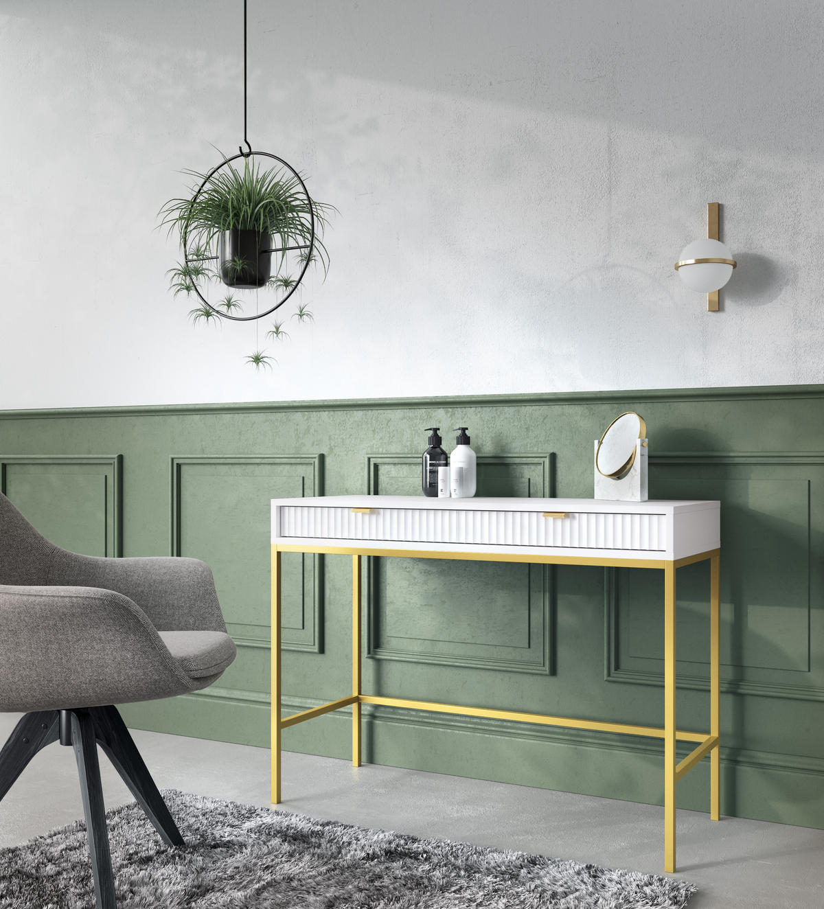 SCHMINKTISCH NOVA Weiß 104x77x50 cm Little table, Freistehend - Goldfarben/Weiß, Holzwerkstoff/Metall (50/104/77cm) - DomoHome