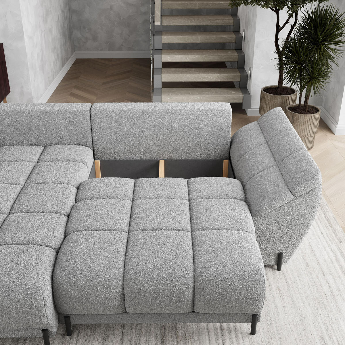 ECKSOFA VESTANO L-S Beige Boucle-Stoff mit Schlaffunktion - Beige, Holz (287/182cm) - MASSENO