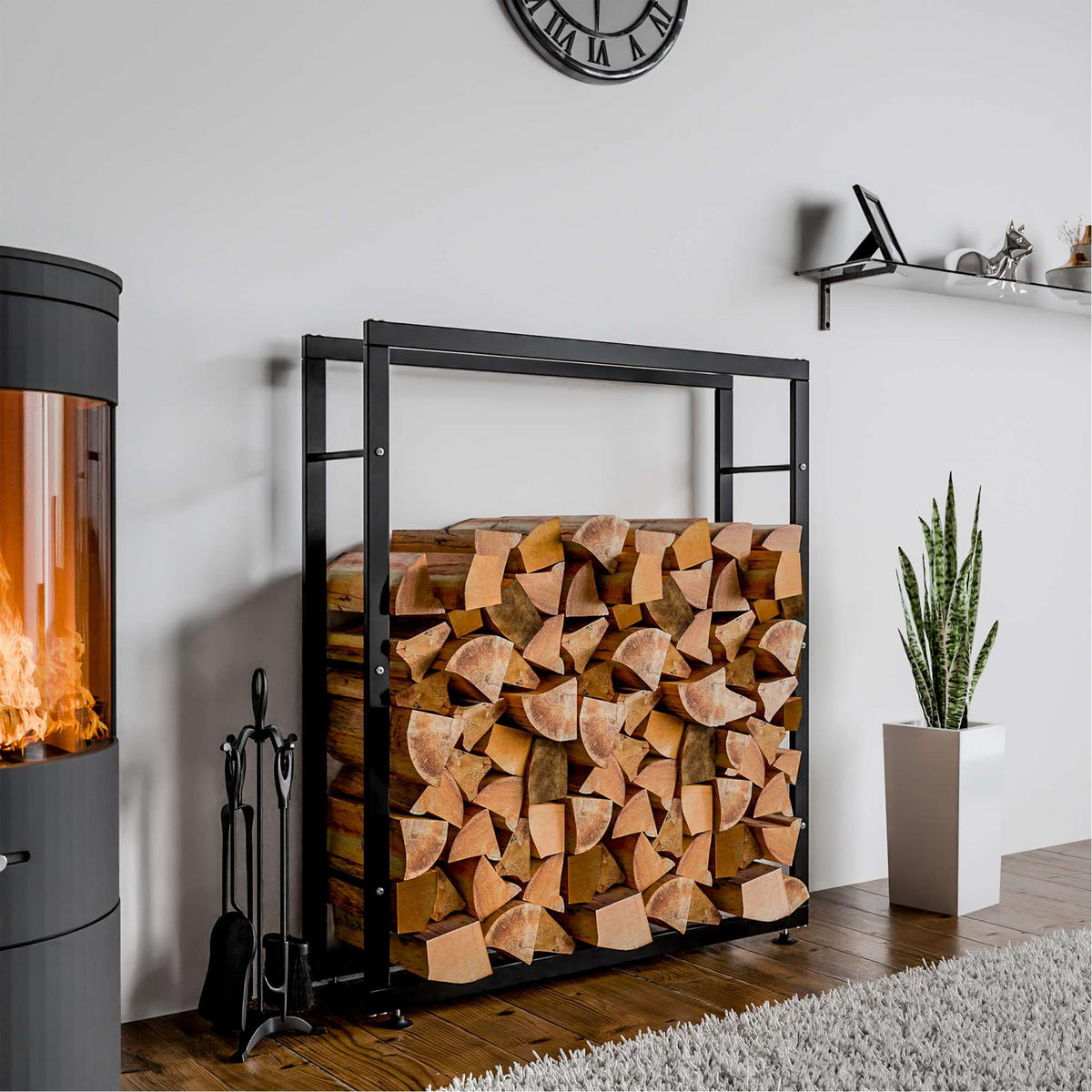 KAMINHOLZREGAL 100/25/125 cm Metall schwarz - Schwarz, Metall (100/125/25cm) - CLP