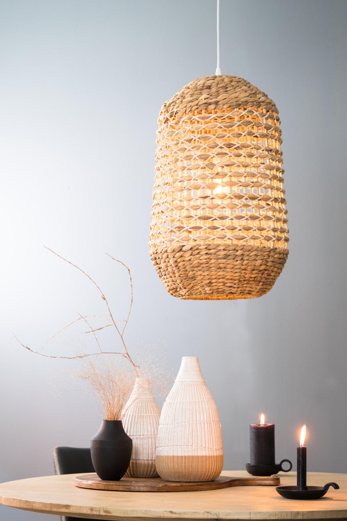 HÄNGELAMPE Tripoli Braun Ø37,5/58 cm - Weiß, Holz (37.5/37.5/58cm) - Light & Living