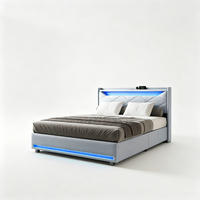 POLSTERBETT 140x200 cm Grau mit LED，USB-Anschluss &Stauraum - Grau, Holz/Textil (140/200cm) - PARAFTA HOME