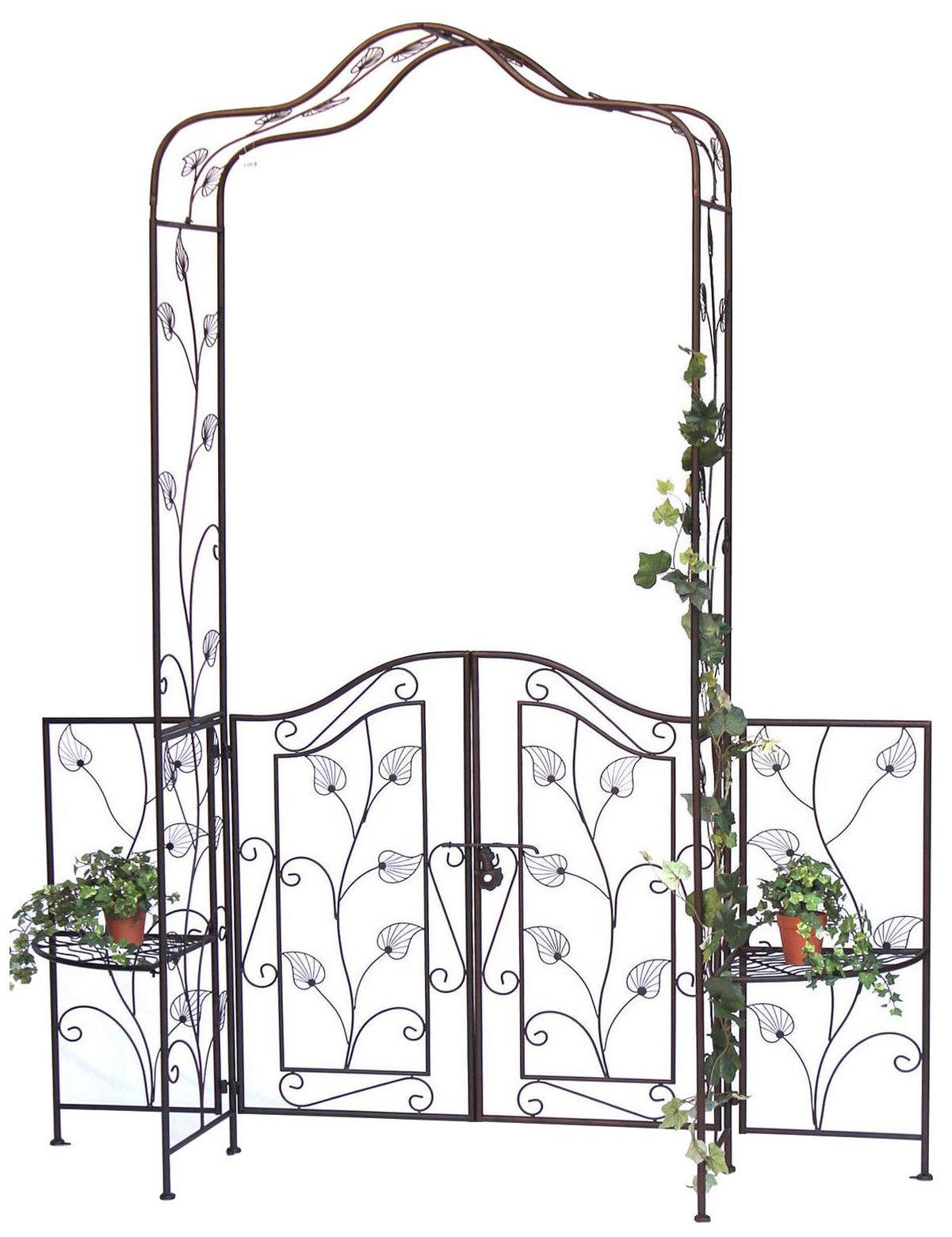 ROSENBOGEN mit Tor aus Metall Schmiedeeisen 236x186 cm 101759 - Braun, Metall (186/236/41cm) - DanDiBo