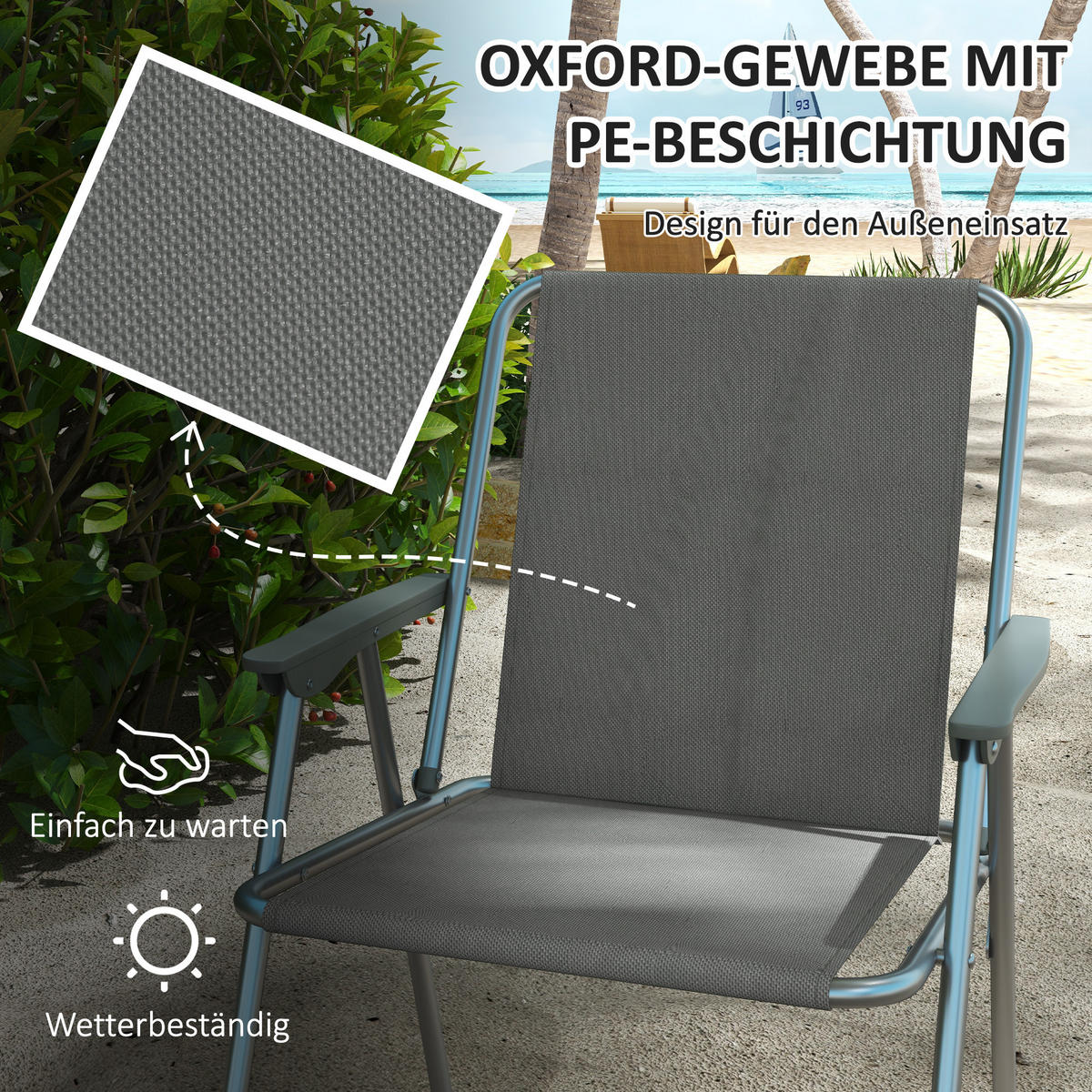 KLAPPSTUHL, Oxfordstoff, Grau - Grau, Kunststoff (54/76/53cm) - Outsunny