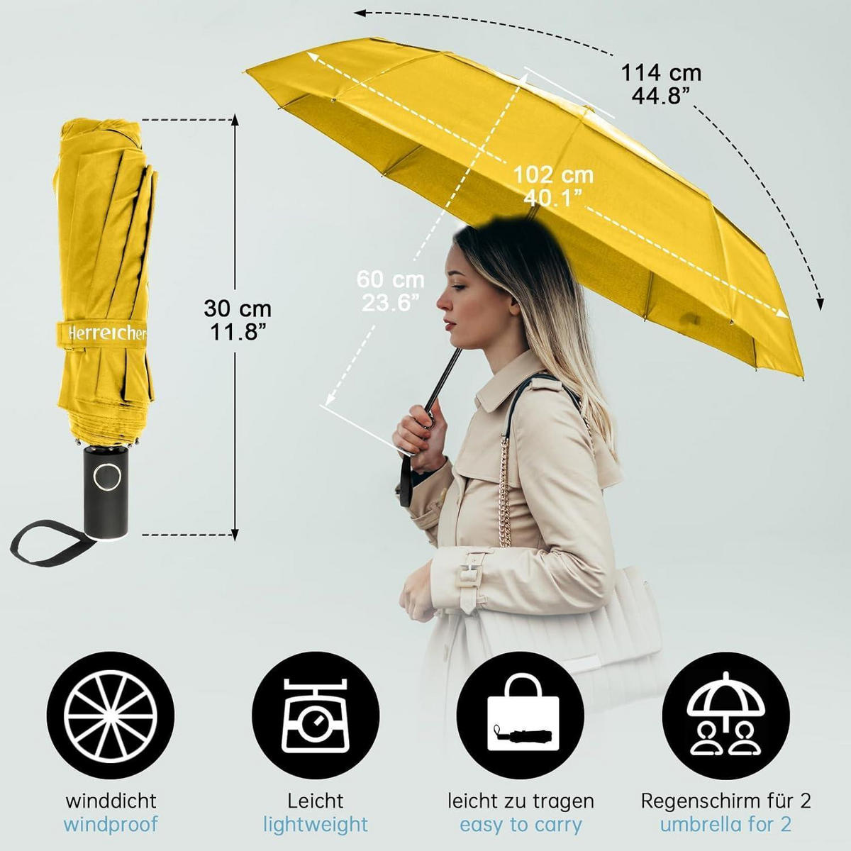 REGENSCHIRM Automatik Sturmfest 102 cm Spannweite Gelb - Gelb, Textil (6/6cm)