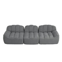 MODULARES 3-Sitzer-Sofa aus granuliertem Fleece mit Ottoman und tiefem Sitz Grau - Grau, Textil (104/79/288cm) - Modenvie