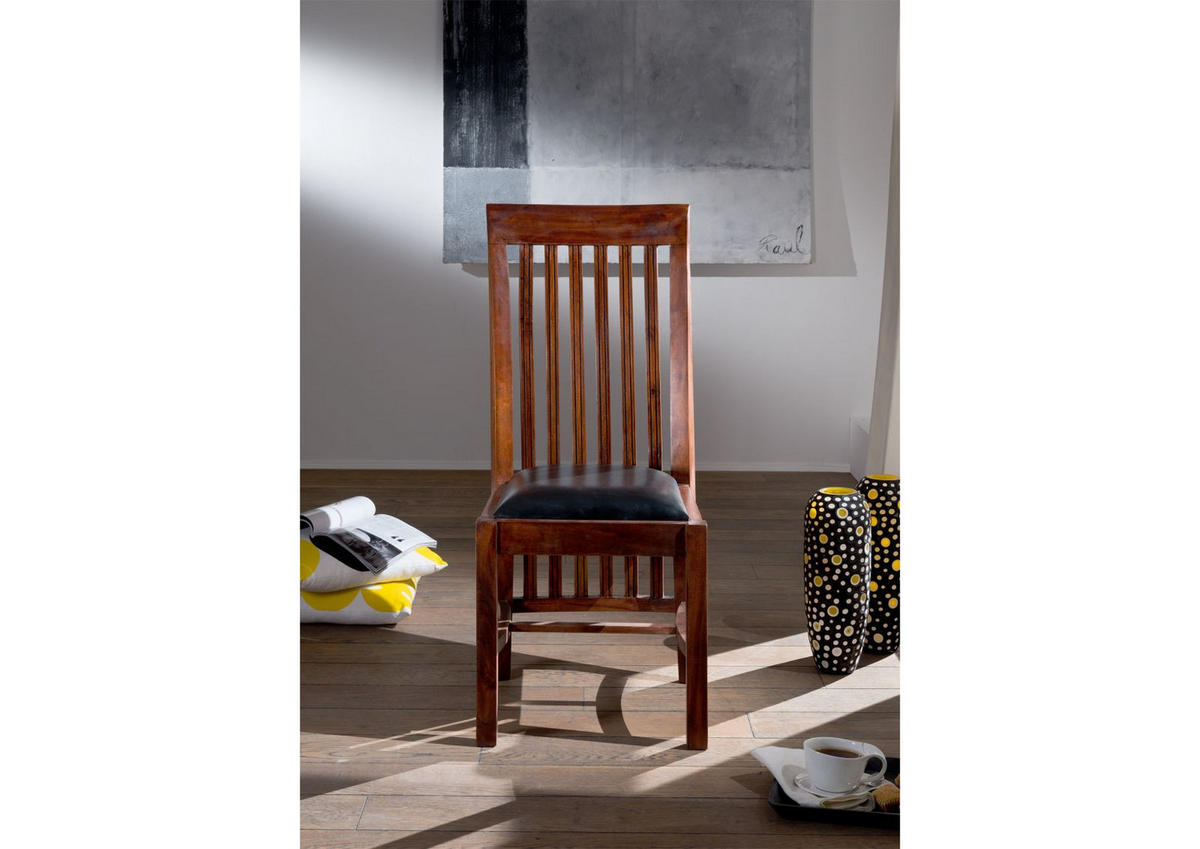 STUHL Akazie 45x51x103 nougat lackiert Polster schwarz Bangalore OXFORD #6 - Dunkelbraun, Holzwerkstoff (45/103/51cm) - Massivmoebel24