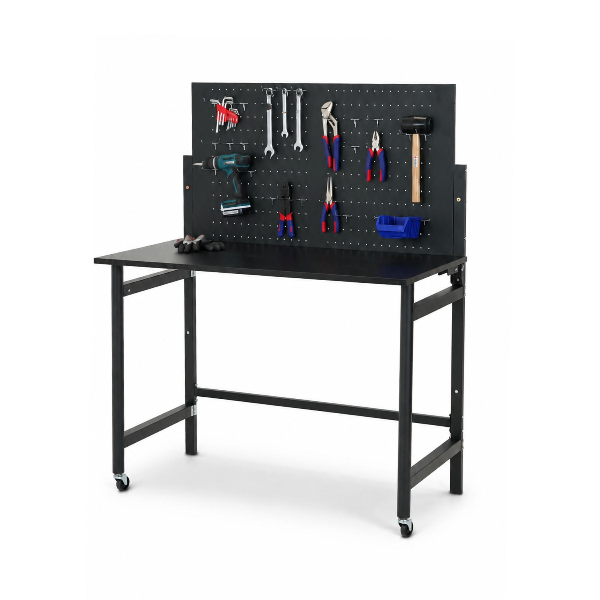 WERKBANK klappbar für Wandmontage TITAN mit Werkzeug Lochwand - Schwarz, Metall (115/144/63cm) - PROREGAL