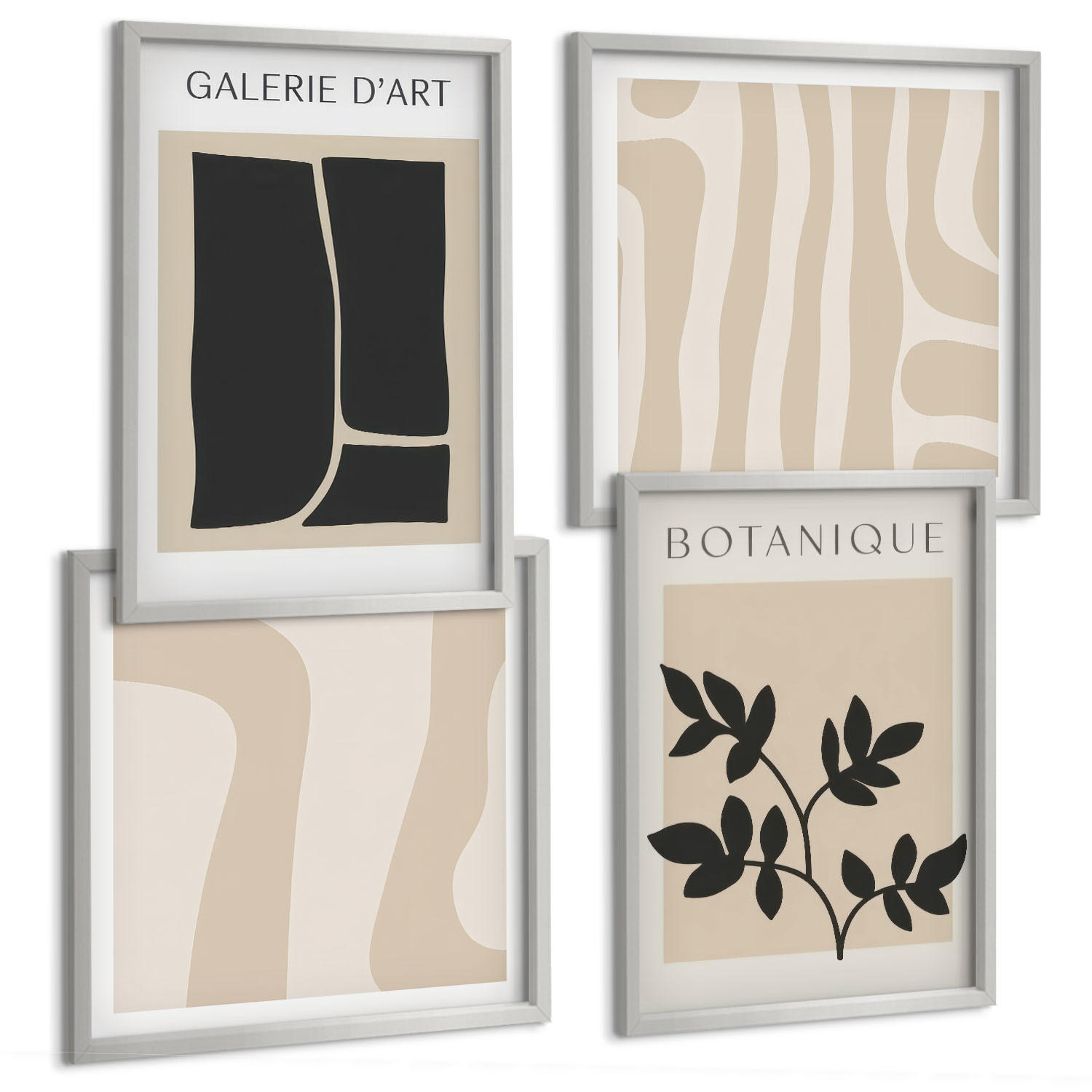 BILDER SET 4er Set - 50x50 cm & 40x60 cm Silberner Rahmen - Abstrakte Pflanzenmotive - Silberfarben, Kunststoff (50/50cm) - TULUP