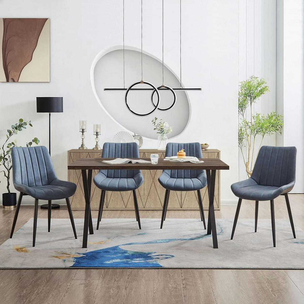 ESSZIMMERSTÜHLE 2er Set Kunstleder Blau mit Rückenlehne und Metallbeinen - Blau, Kunststoff (46/87/46cm)
