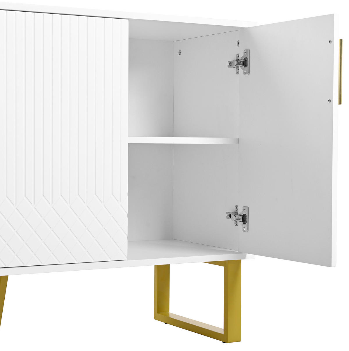 SIDEBOARD 140/40/80 cm in Weiß Hochglanz mit 4 Türen und Metallbeinen - Weiß, Holzwerkstoff (140/80/40cm) - Flora Grace