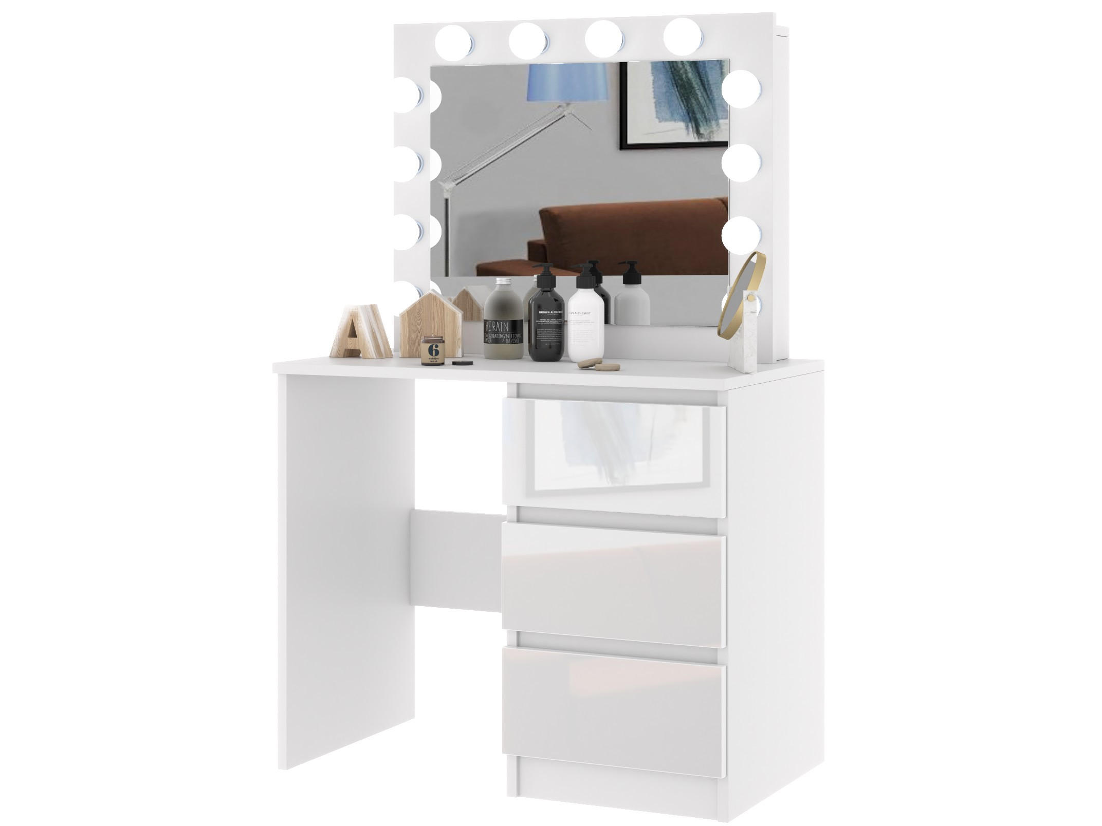 SCHMINKTISCH LU01+b1 weiss glanz - Weiß Hochglanz, Holzwerkstoff (90/141/50cm) - roe furniture