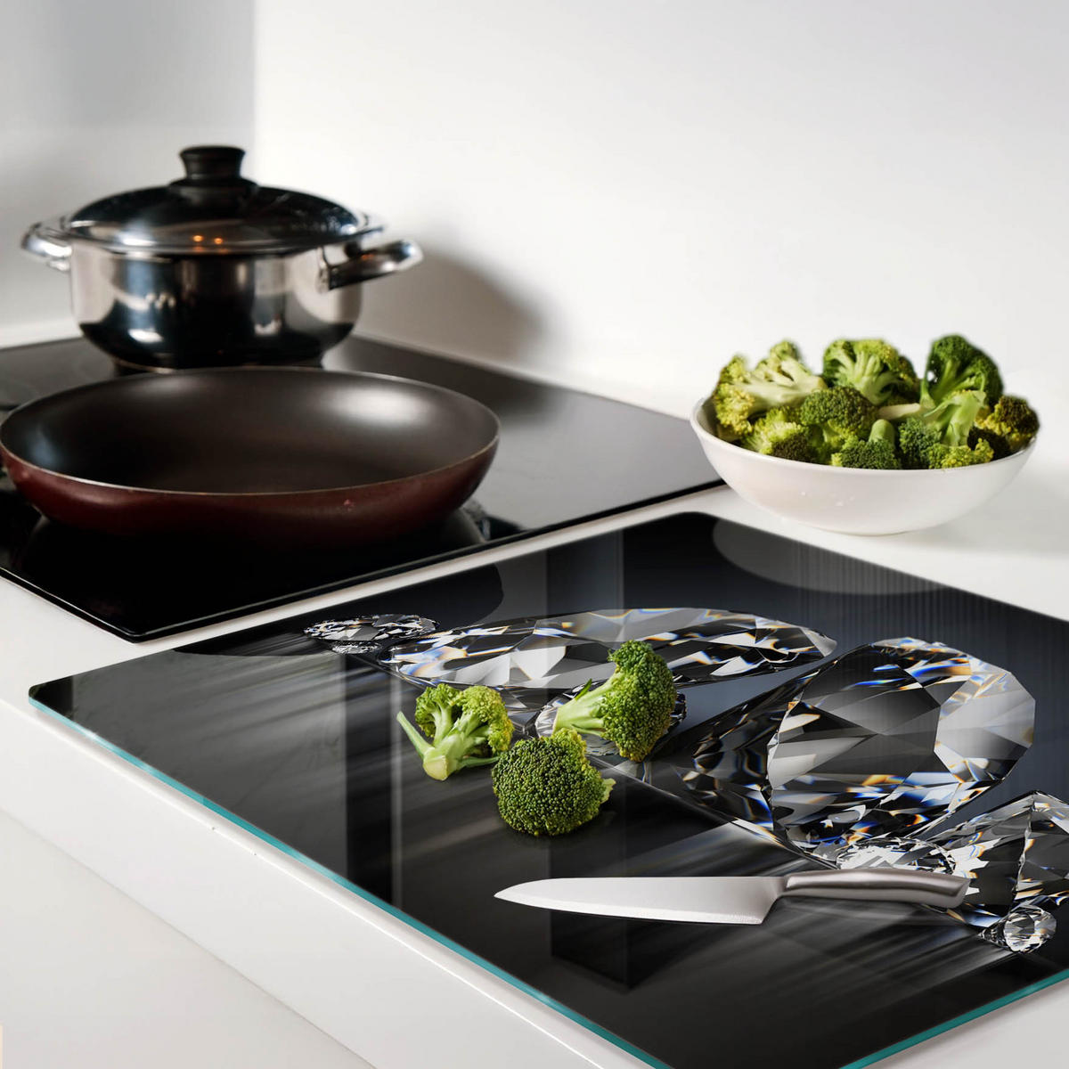 GLASPLATTE 60x52 cm Diamanten - Schwarz, Glas (60/0.4/52cm) - TULUP