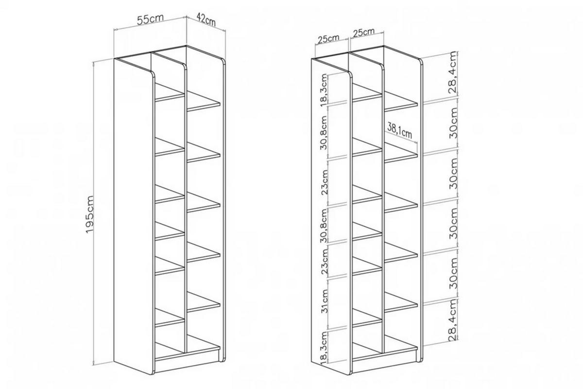 KINDERREGAL ALBI 04 55/42/195 in Sandbeige / Geölte Eiche - Eichefarben/Beige, Holzwerkstoff (55/195/42cm) - Deine Möbel 24