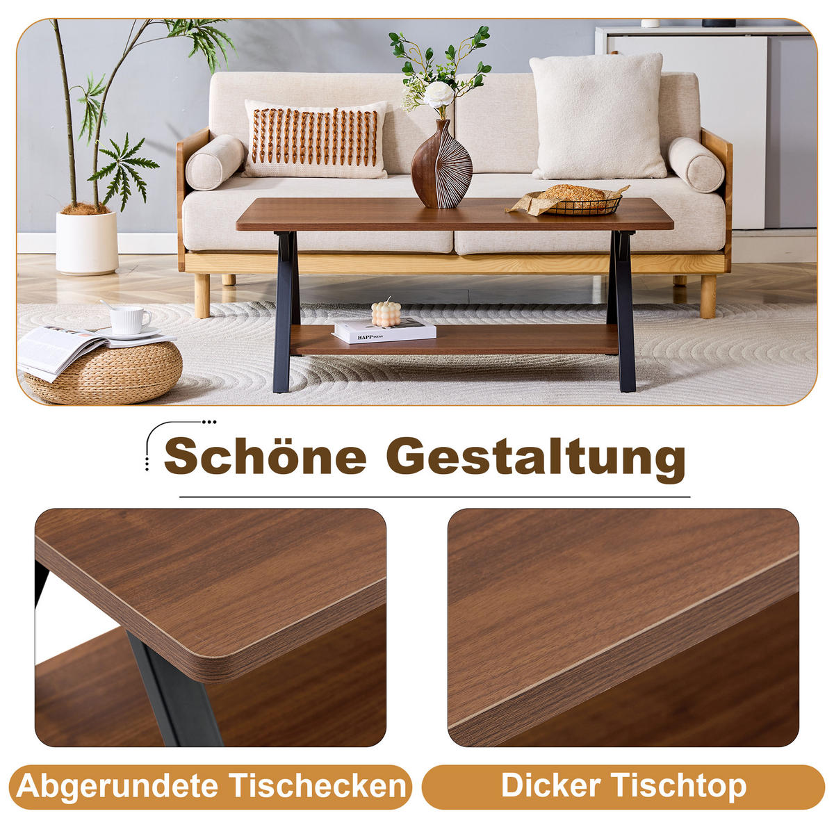 COUCHTISCH Walnussfarben 110/57/44,5 cm - Walnussfarben, Holzwerkstoff (57/110/44.5cm) - PANGIVO