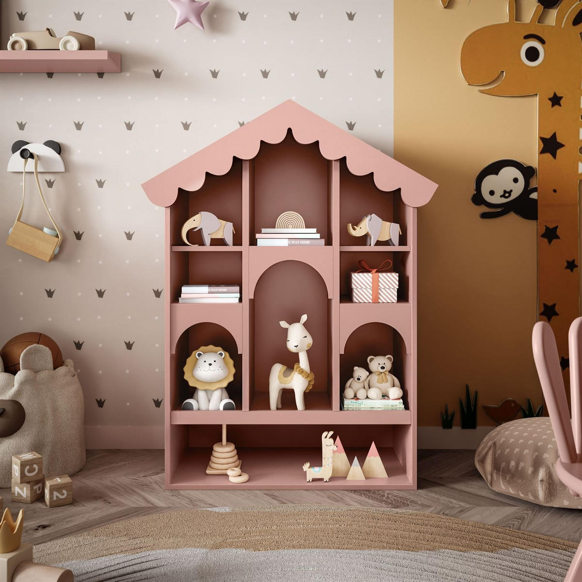 BABYREGAL BABUSHKA – Puppenhaus-Design, Natürlich Rosa - Rosa, Holzwerkstoff (90/119/39cm)