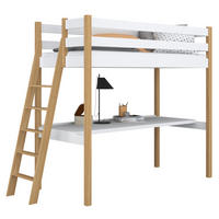HOCHBETT N02 mit Schreibtisch Weiß / Eiche Natur 80/180 - Eiche Artisan/Weiß, Naturmaterialien/Holz (80/180cm) - N-Wood
