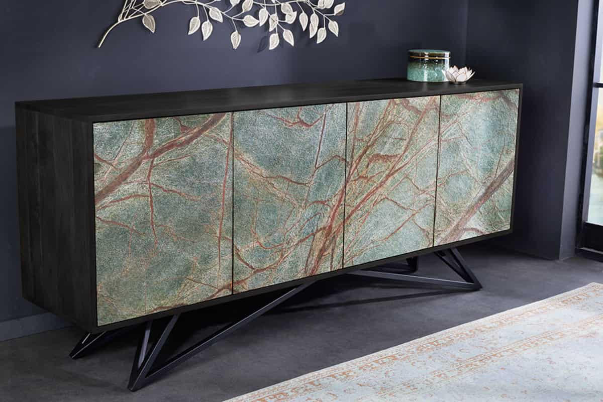 SIDEBOARD MOUNTAIN SOUL Akazie 175cm - Multicolor/Schwarz, Holz/Stein (175/75/38cm) - riess-ambiente