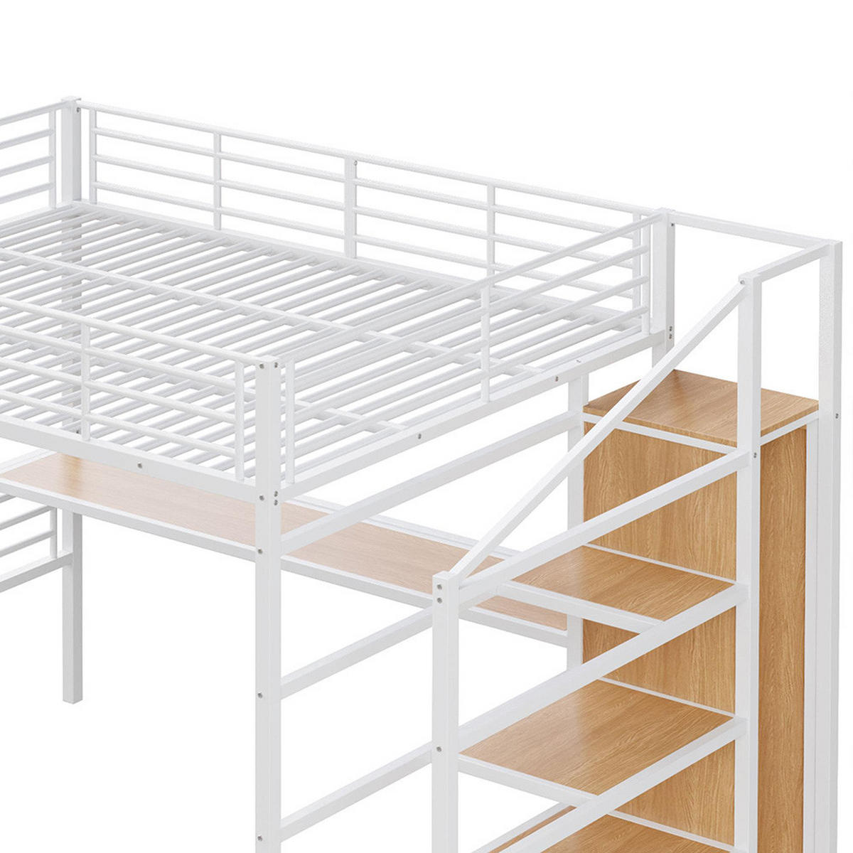 HOCHBETT 140x200cm mit offener Kleiderschrank in Weiß - Grau, Metall (140/200cm) - KOMHTOM