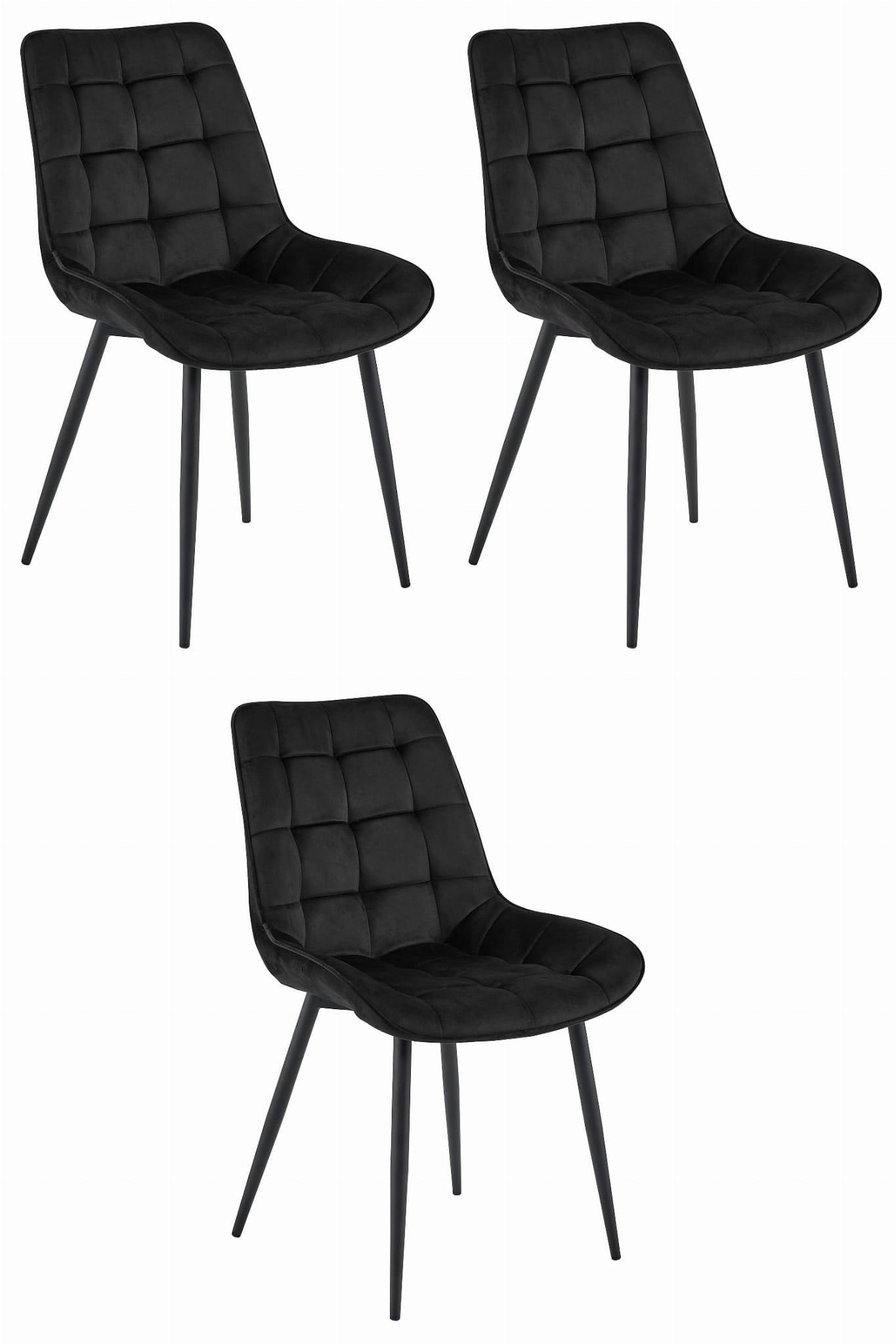 ESSZIMMERSTUHL 3-er Set BERA schwarzer Sitz, schwarze Beine - Schwarz, Textil (54/88/60cm) - Valora