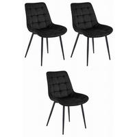 ESSZIMMERSTUHL 3-er Set BERA schwarzer Sitz, schwarze Beine - Schwarz, Textil (54/88/60cm) - Valora