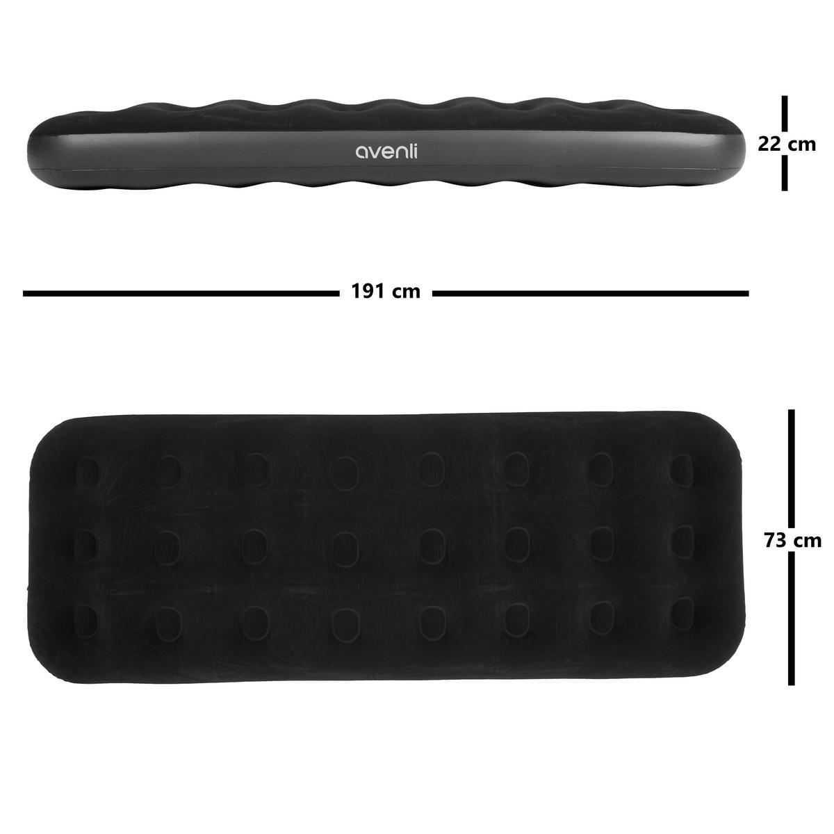 LUFTBETT Luftmatratze Camping 1 Person 191x73x22cm schwarz aufblasbar ohne Pumpe - Schwarz, Kunststoff (73/191cm) - Avenli