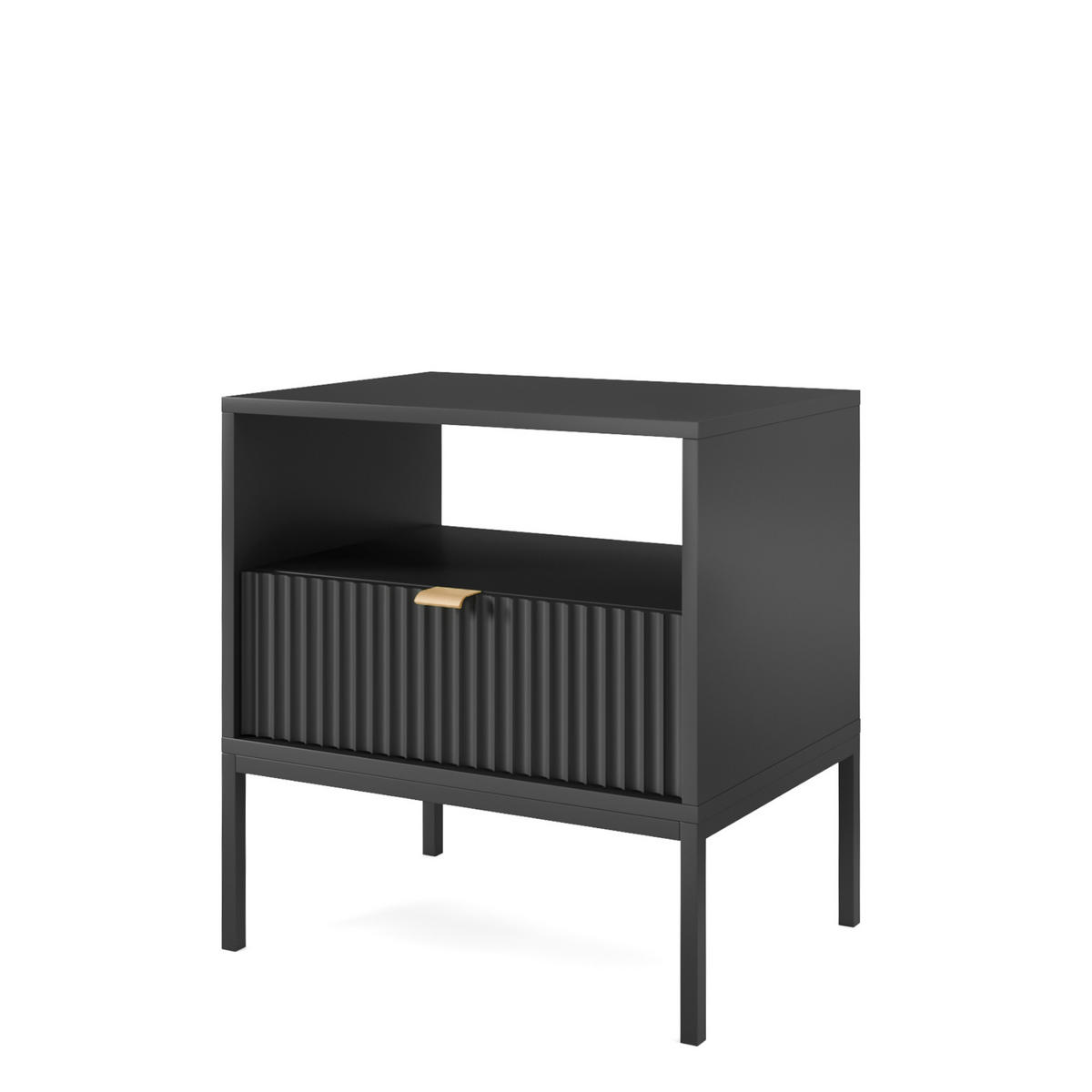 NACHTTISCH NANAIMO STO2-1S Profilierte Fronten, Schwarz - Schwarz, Holzwerkstoff/Kunststoff (54/56/39cm) - Komodee