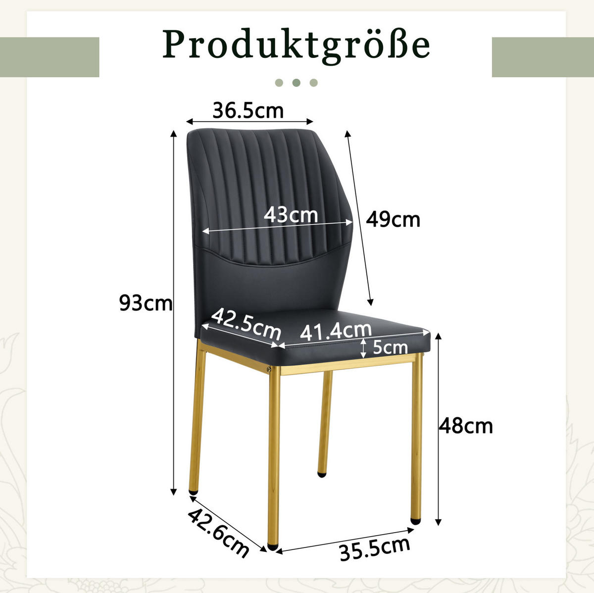 ESSZIMMERSTUHL 4er-Set PU Schwarz-Gold mit Metallbeinen - Goldfarben, Metall (42.6/93/43cm) - Meubliv