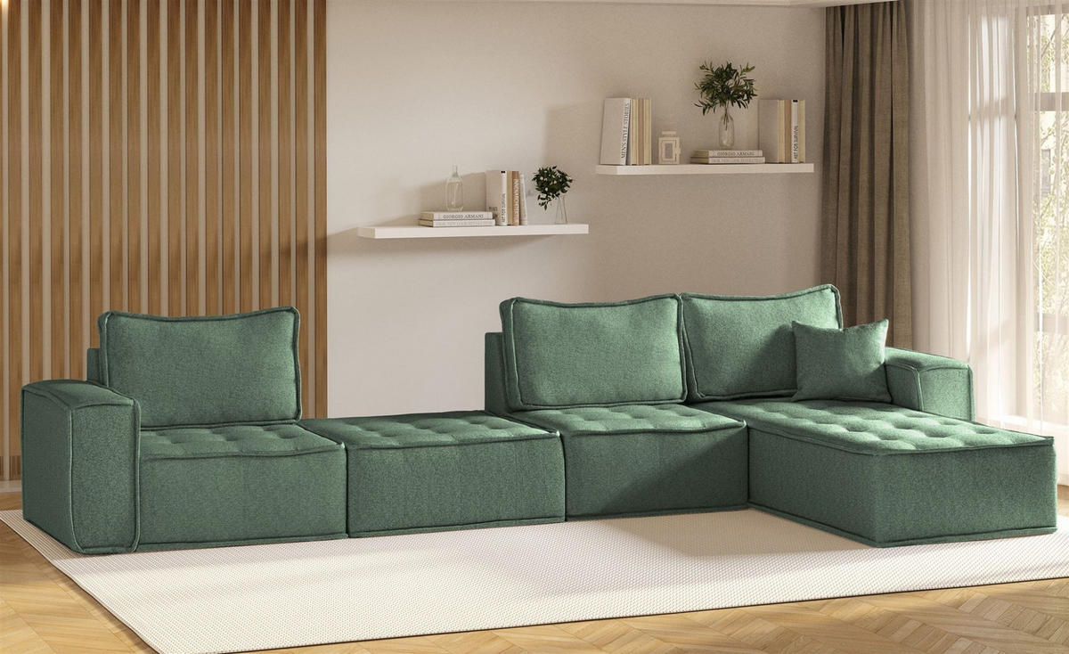 ECKSOFA Sande Xl In Raven - Grün, Holzwerkstoff/Textil (372/192cm) - Fun Möbel