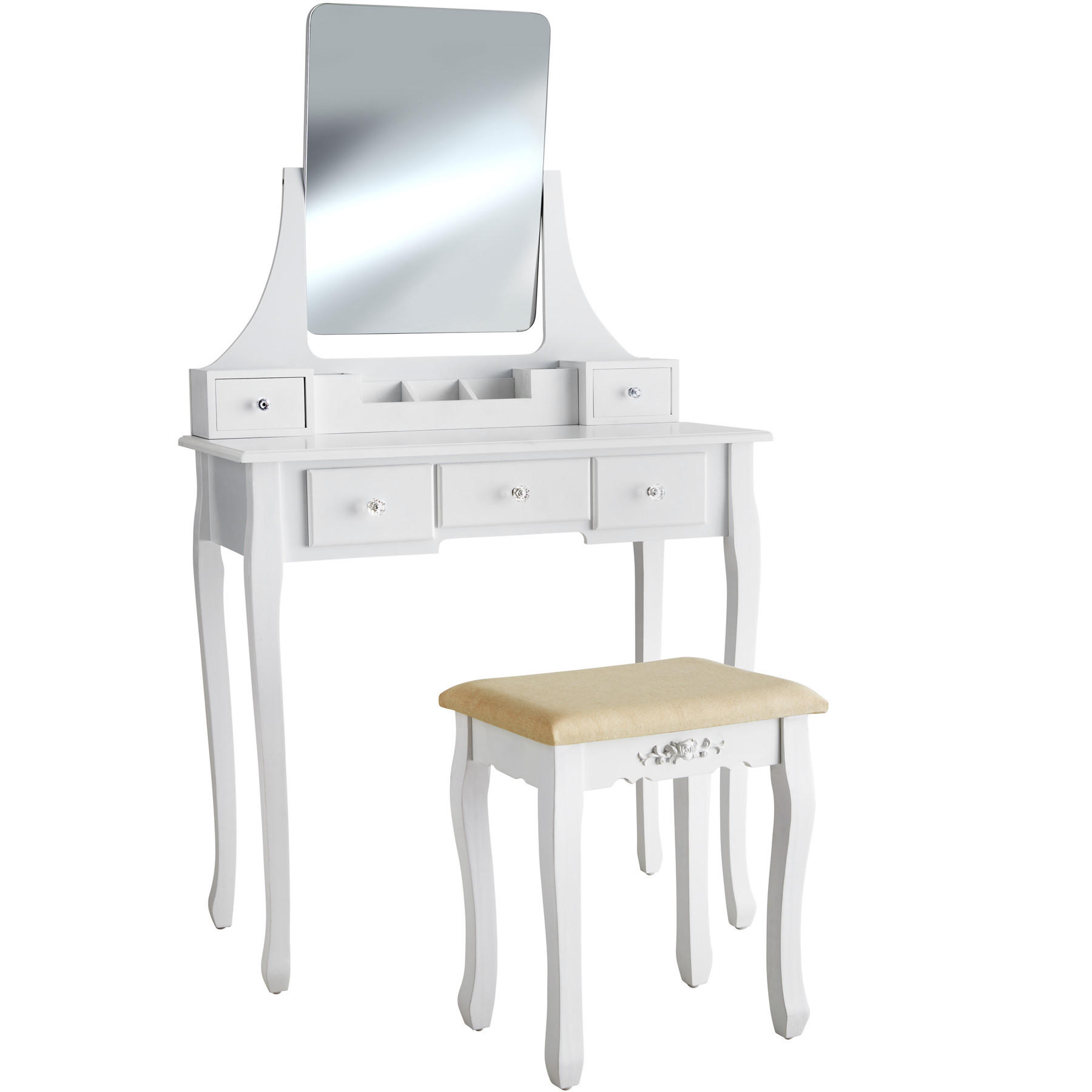 SCHMINKTISCH Claire,80 x 40 x 138 cm,weiß - Weiß, Holz (80/138/40cm) - tectake