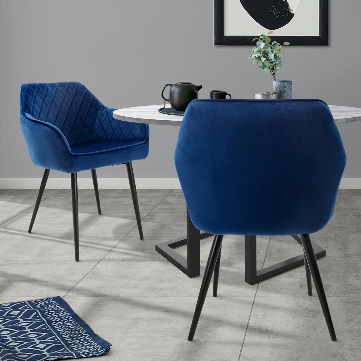 ESSZIMMERSTUHL Samt Dunkelblau 2er Set - Blau, Metall (63/80/60cm) - ML-DESIGN