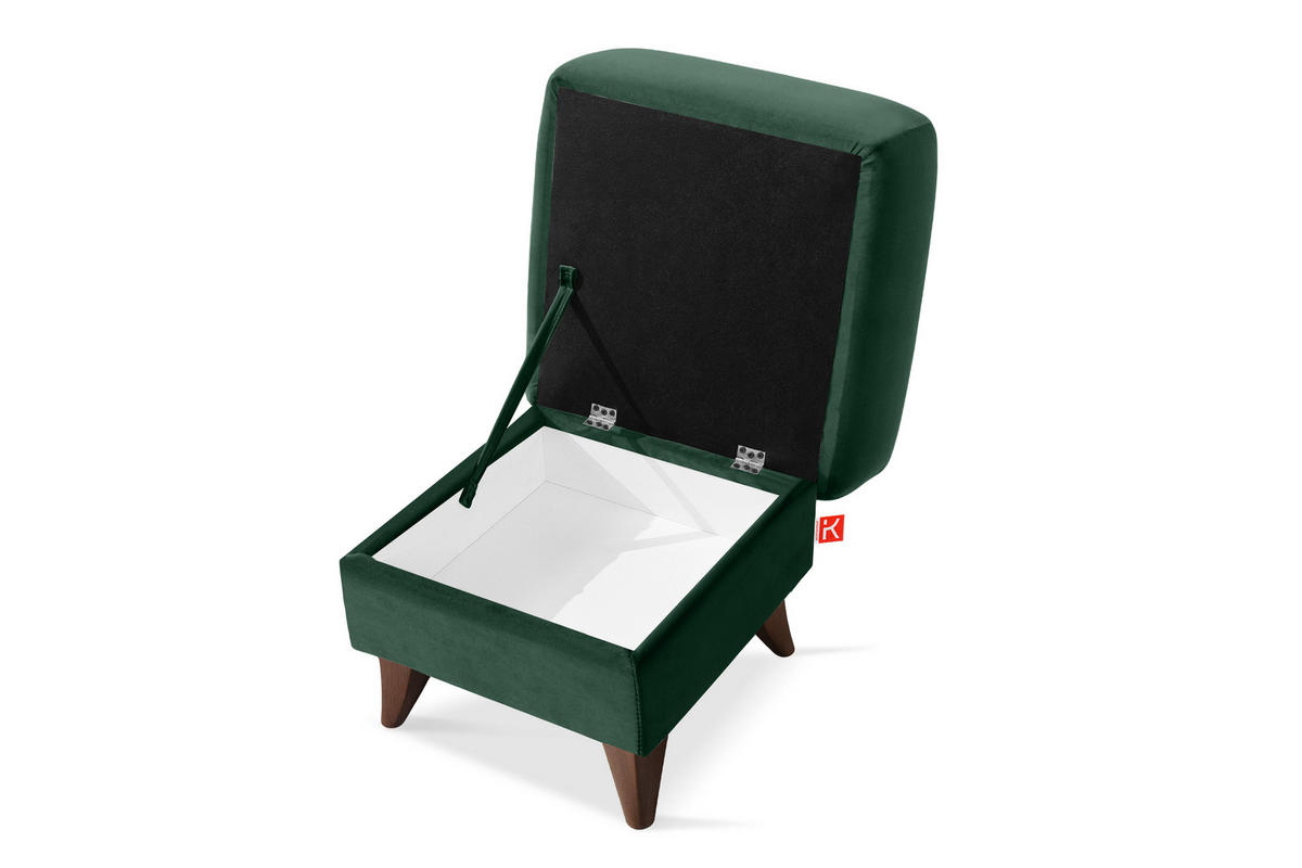 HOCKER GUSTAVO Fußstütze, Velours, Dunkelgrün - Dunkelgrün, Holz/Holzwerkstoff (53/49/53cm) - KONSIMO®