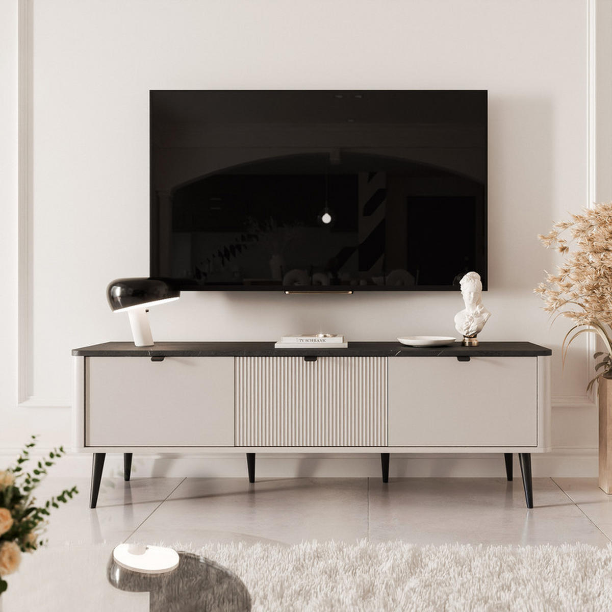 TV-LOWBOARD NAVANI stehend, 160 cm Kaschmir/Grau - Schwarz/Grau, Holzwerkstoff/Metall (160/52/40cm) - Idohome
