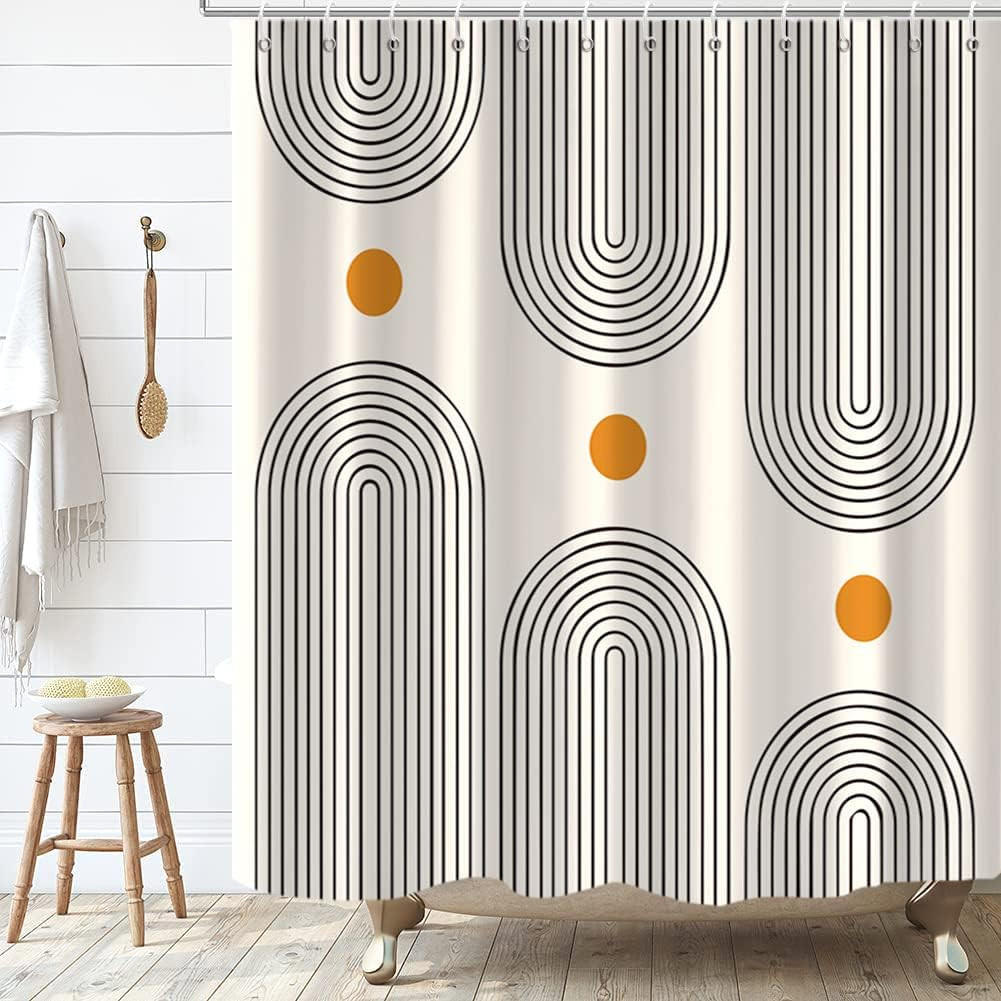 DUSCHVORHANG Boho Mitte minimalistisch abstrakt schlicht modern mit Haken - Beige, Textil (180/200cm) - MCBOSON