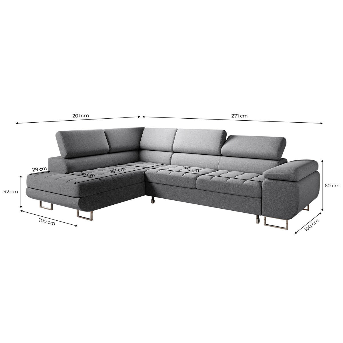 ECKSOFA Eden 4 Sitzplätze Anthrazitgrau - Grau, Textil (335/201cm) - Petits-meubles