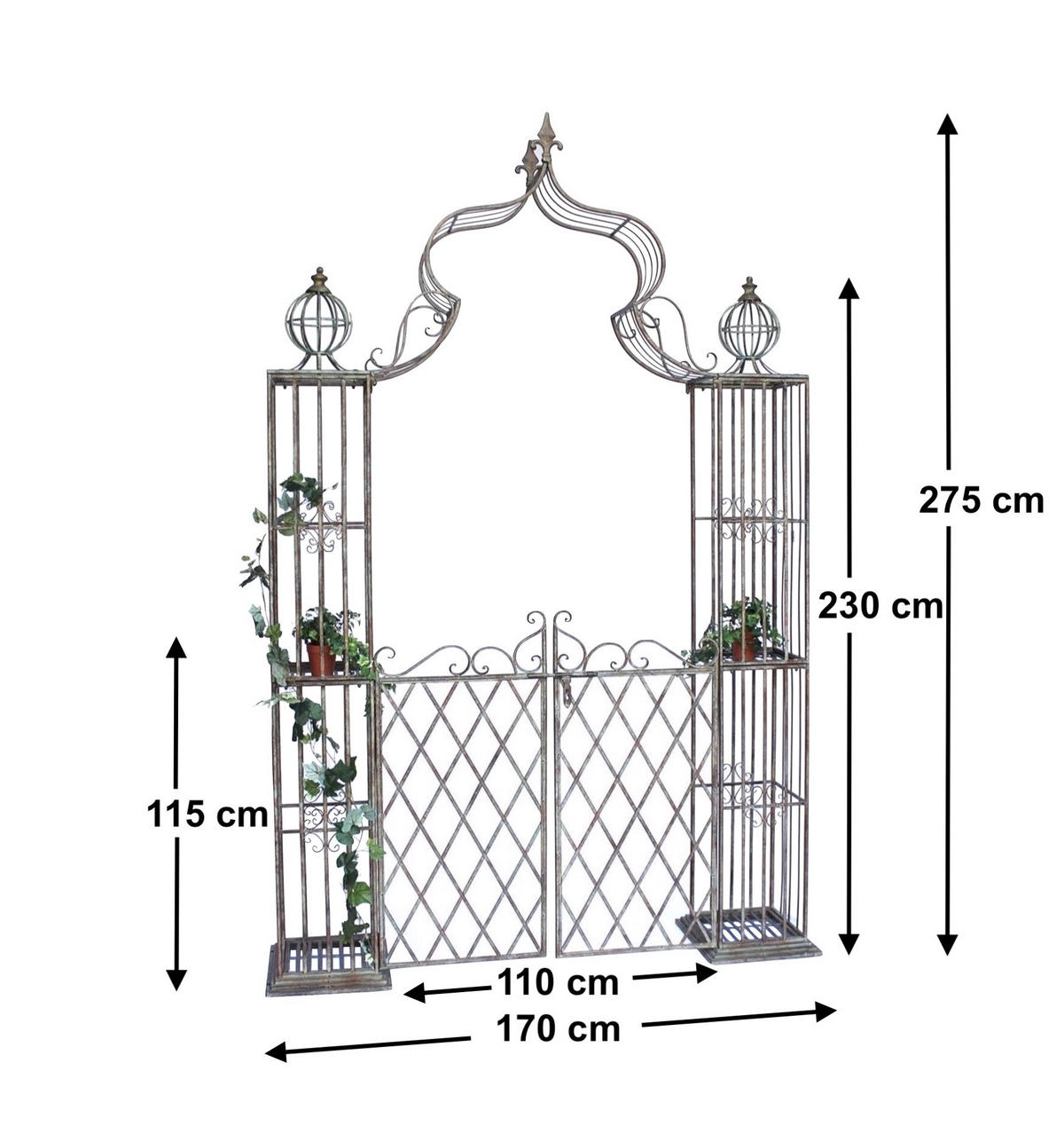 ROSENBOGEN mit Tor Metall Grün 275x170 cm - Braun, Metall (170/275/38cm) - DanDiBo
