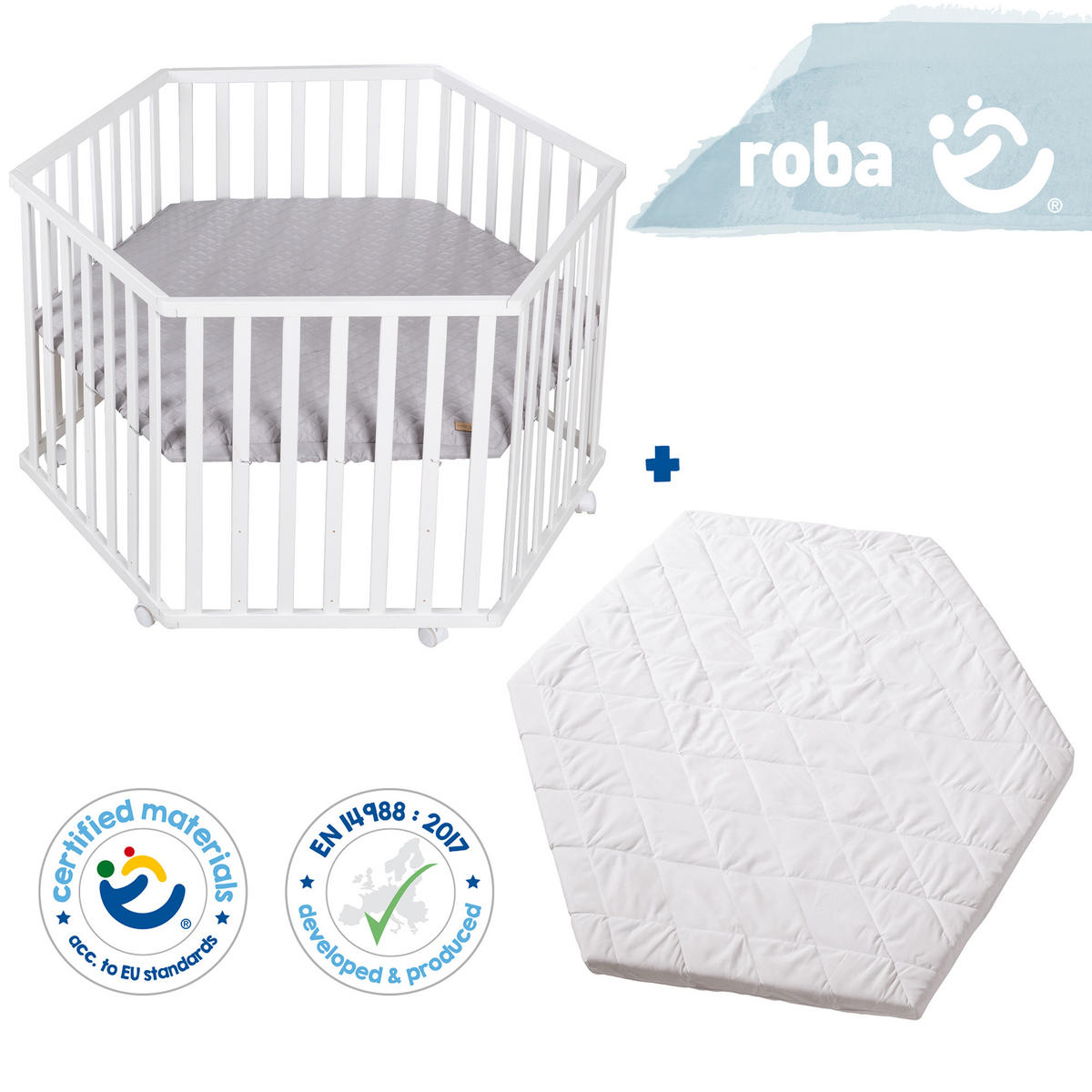 LAUFGITTER inkl. Matratze, roba Style grau - Weiß, Holzwerkstoff (118.5/72.5/103.5cm) - Roba