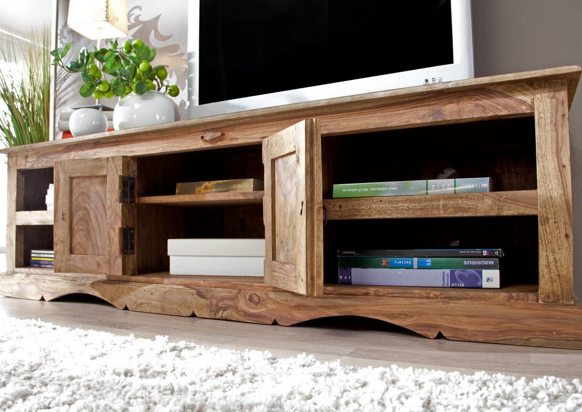 TV-BOARD Sheesham 150x45x45 grau geölt LEEDS #48 - Grau, Holz (150/45/45cm) - Massivmoebel24