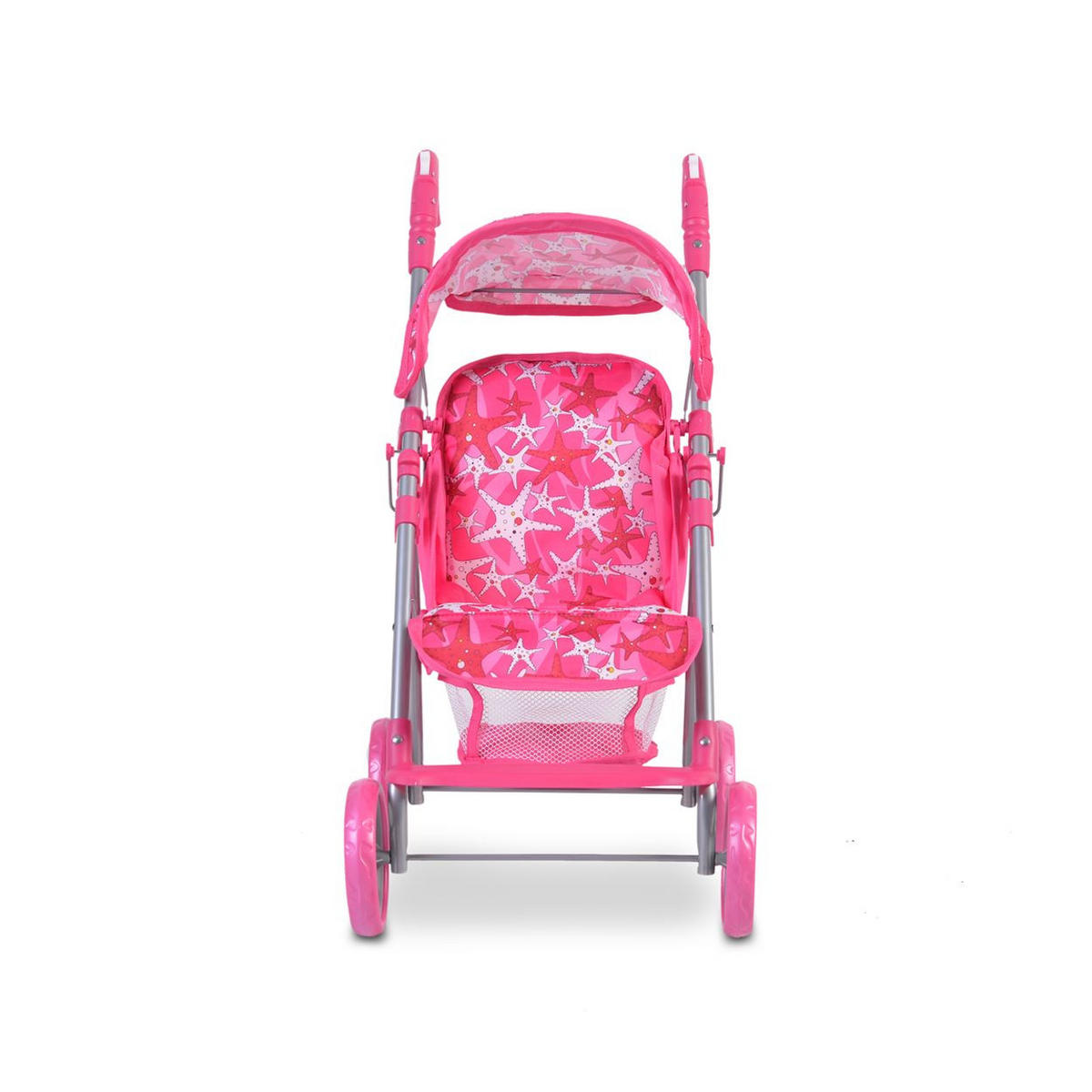 PUPPENWAGEN Stars 9351 pink faltbar, Rückenlehne, Schiebegriffe verstellbar, 100% Polyester - Rosa, Metall (34/65/43cm) - Moni