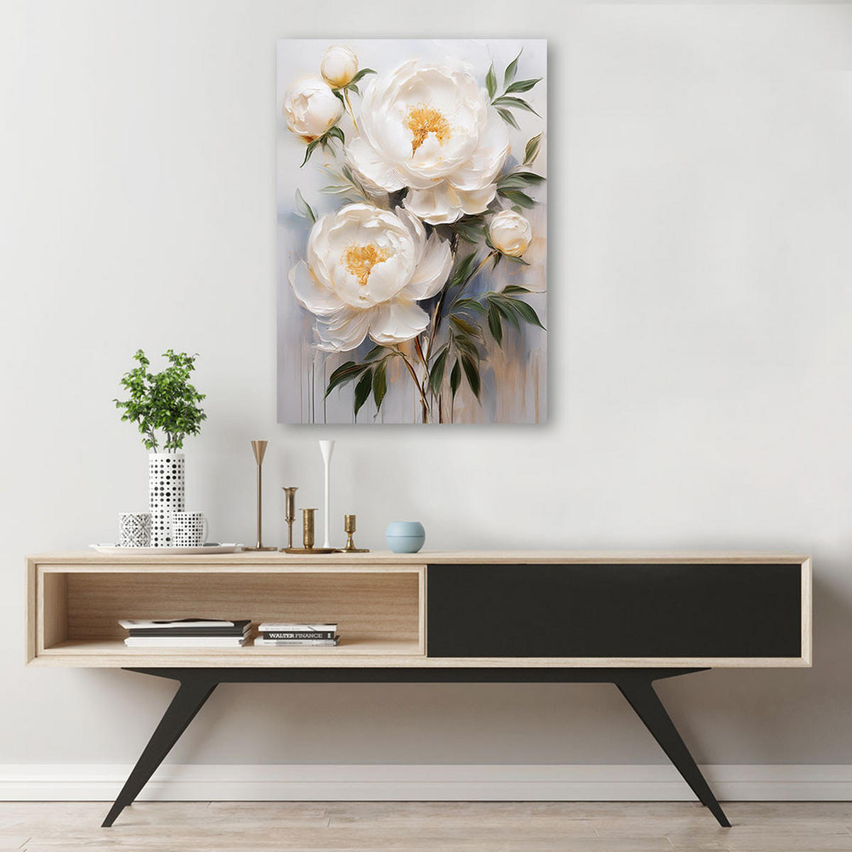 WANDBILD pfingstrosen weiße blumen natur - Weiß, Textil (40/60cm) - Feeby