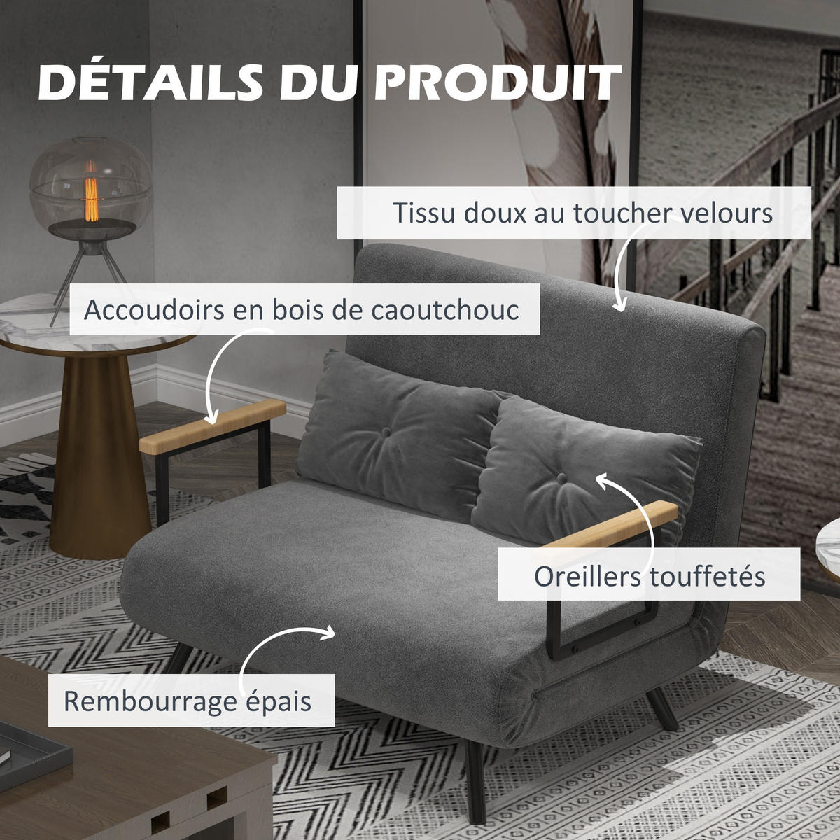SCHLAFSOFA 2er-Sitz DE-14585 5-fach verstellbare Rückenlehne 2 Kissen - Grau, Metall (102/81/73cm) - ComfortXL