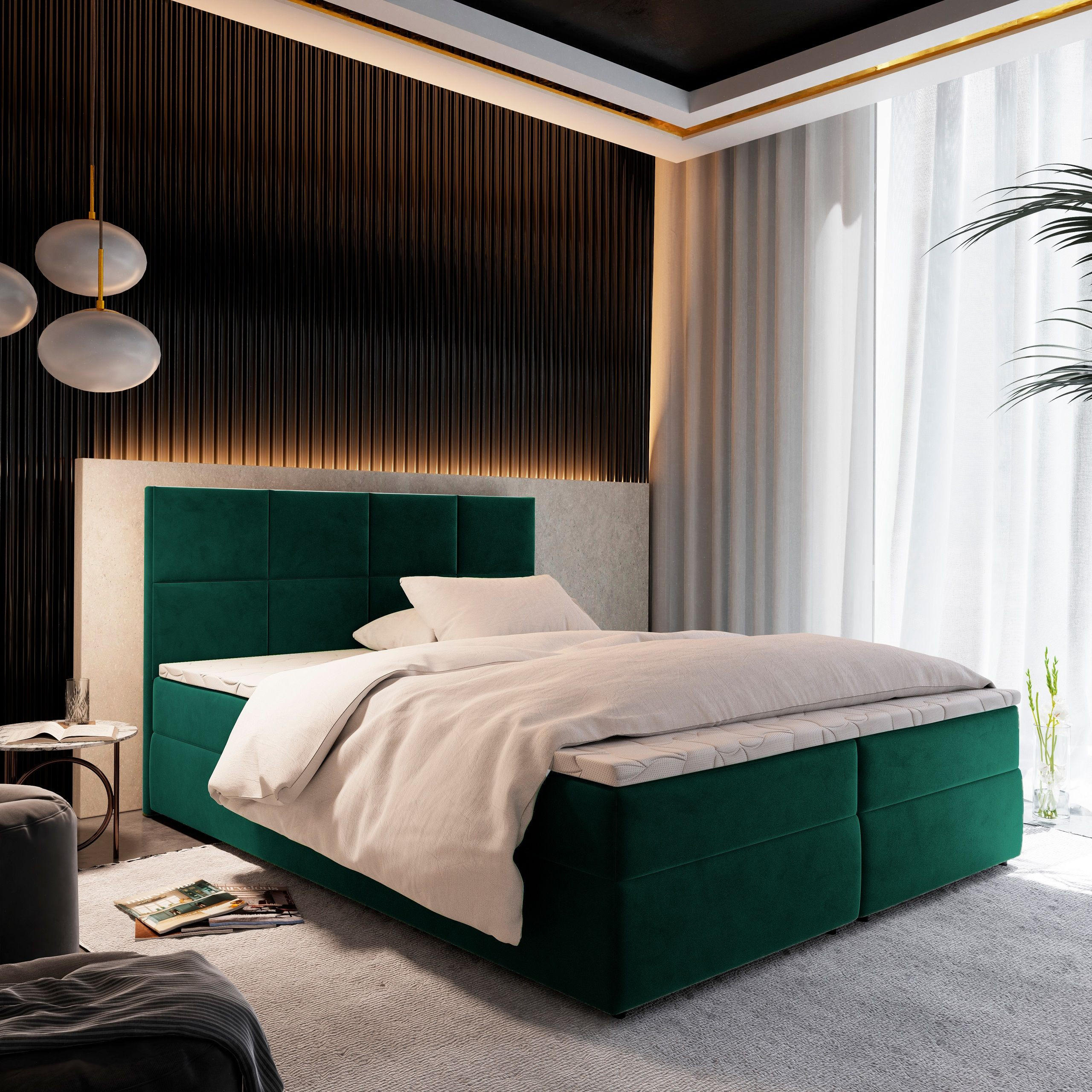 BOXBETT LENA 160x200 cm mit Matratze und Topper - Grün - Grün, Holz (160/200cm) - MASSENO