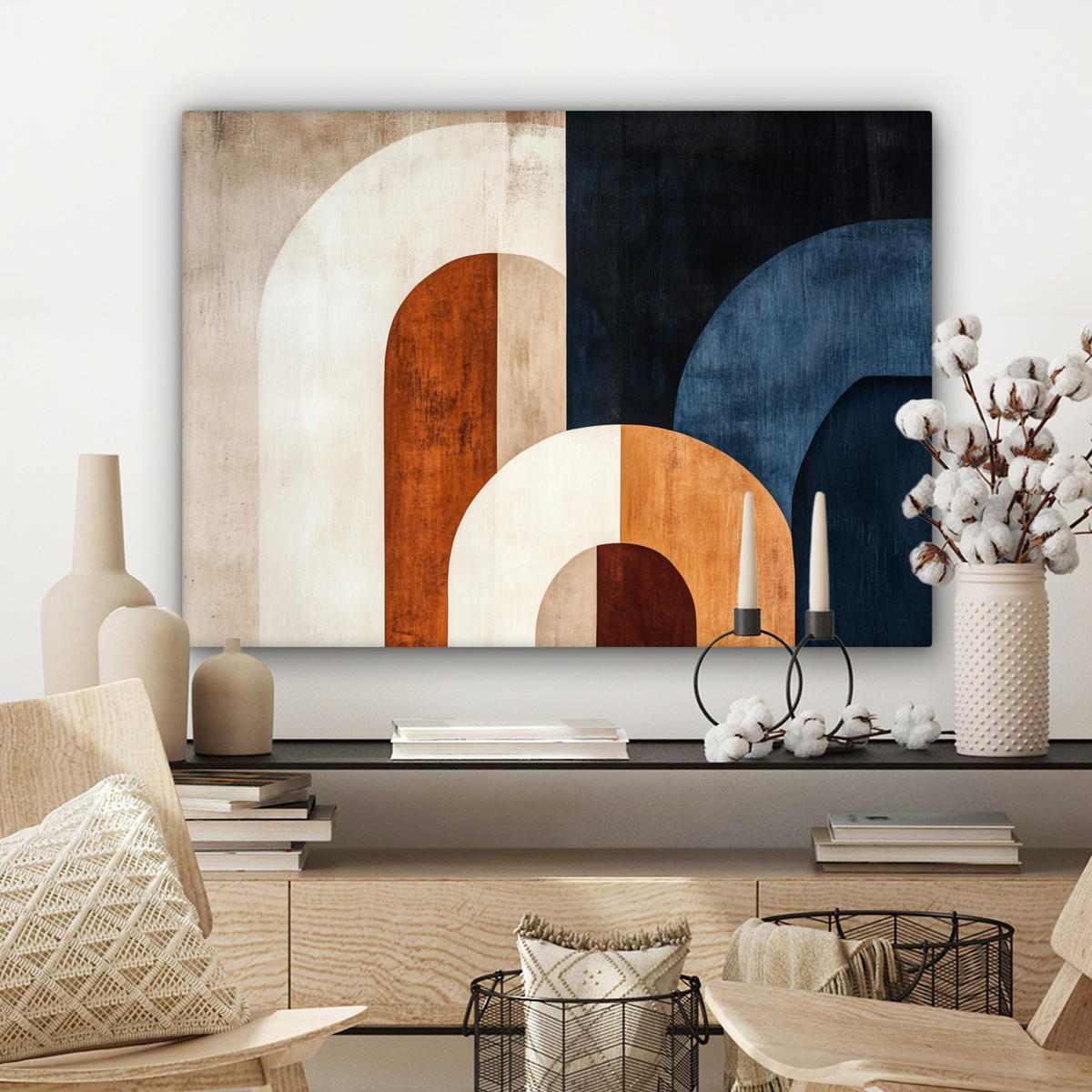 LEINWANDBILD Abstrakt - Formen - Dunkelblau Wandbilder 80x60 cm - Cognac, Textil (80/60cm) - MuchoWow