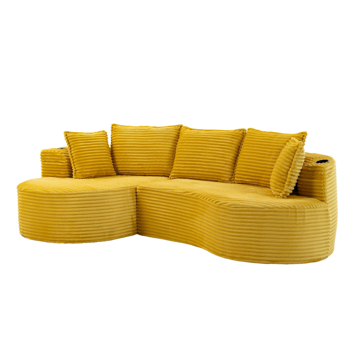 ECKSOFA 250/152/82 cm Senfgelb mit Becherhalter und Stautasche - Currygelb, Textil (250/152cm) - Oxeza