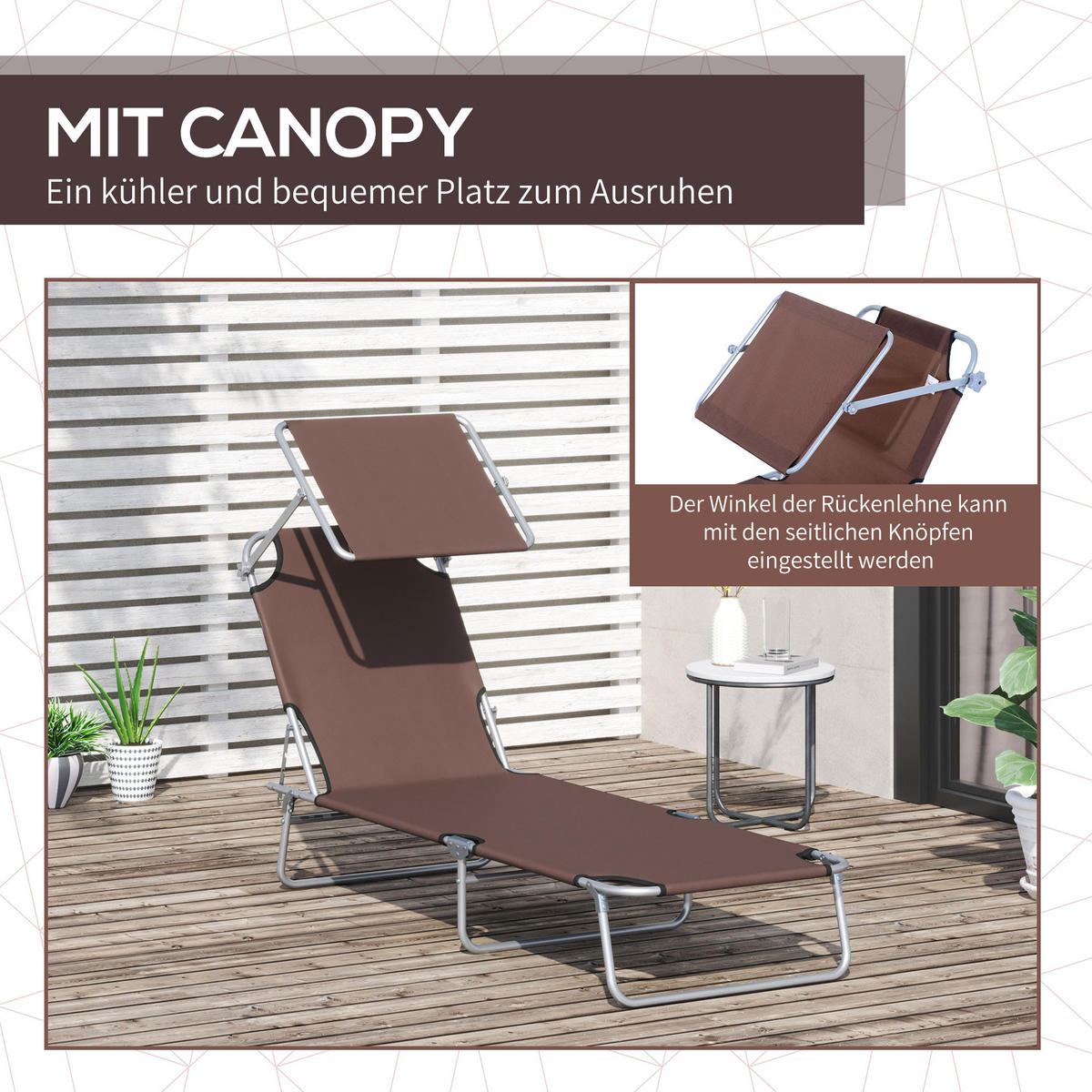 SONNENLIEGE mit Sonnenschutz, Braun - Braun, Metall (58/36/187cm) - Outsunny